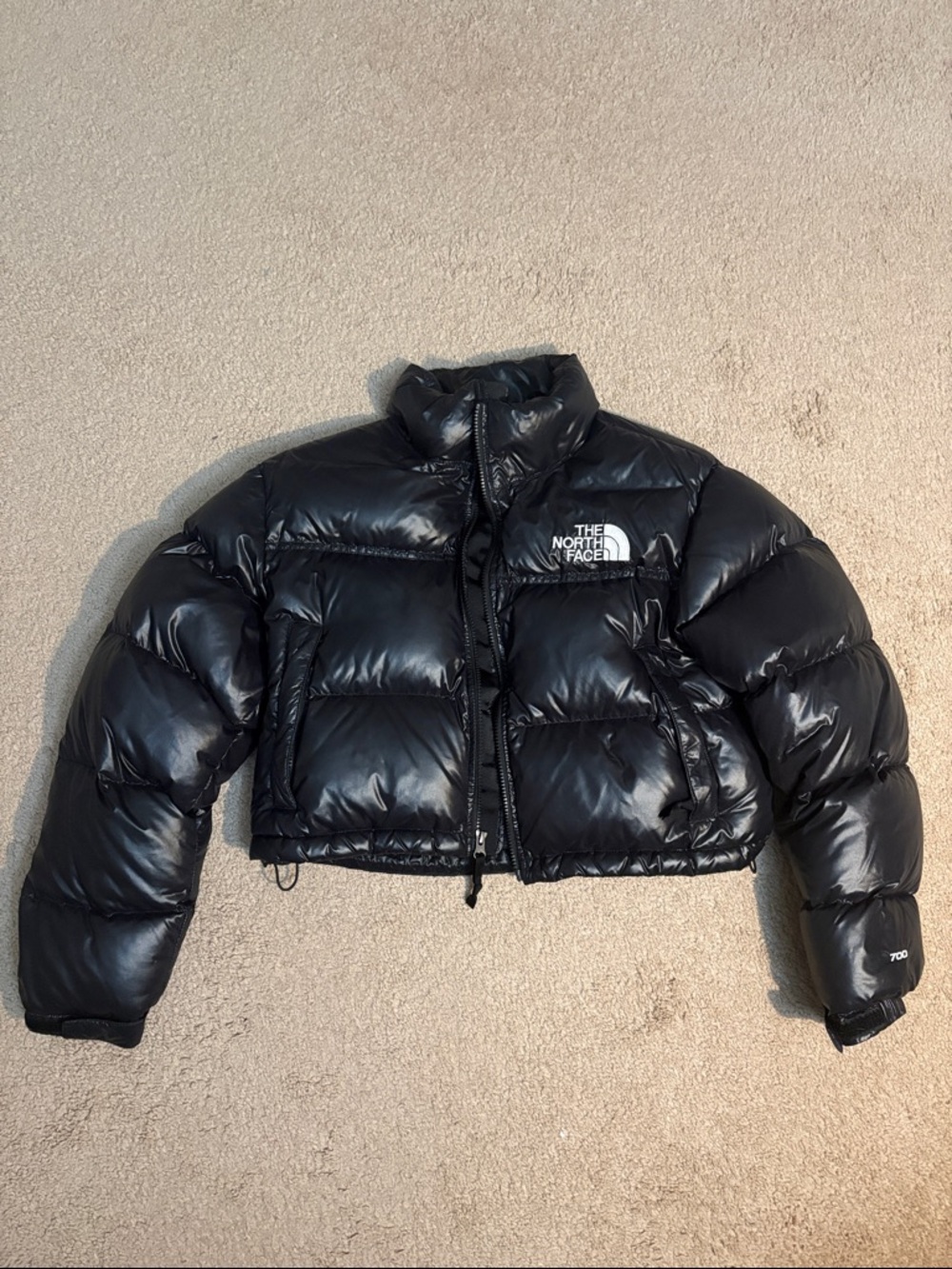 The North Face Black Glossy Cropped Puffer Jacket